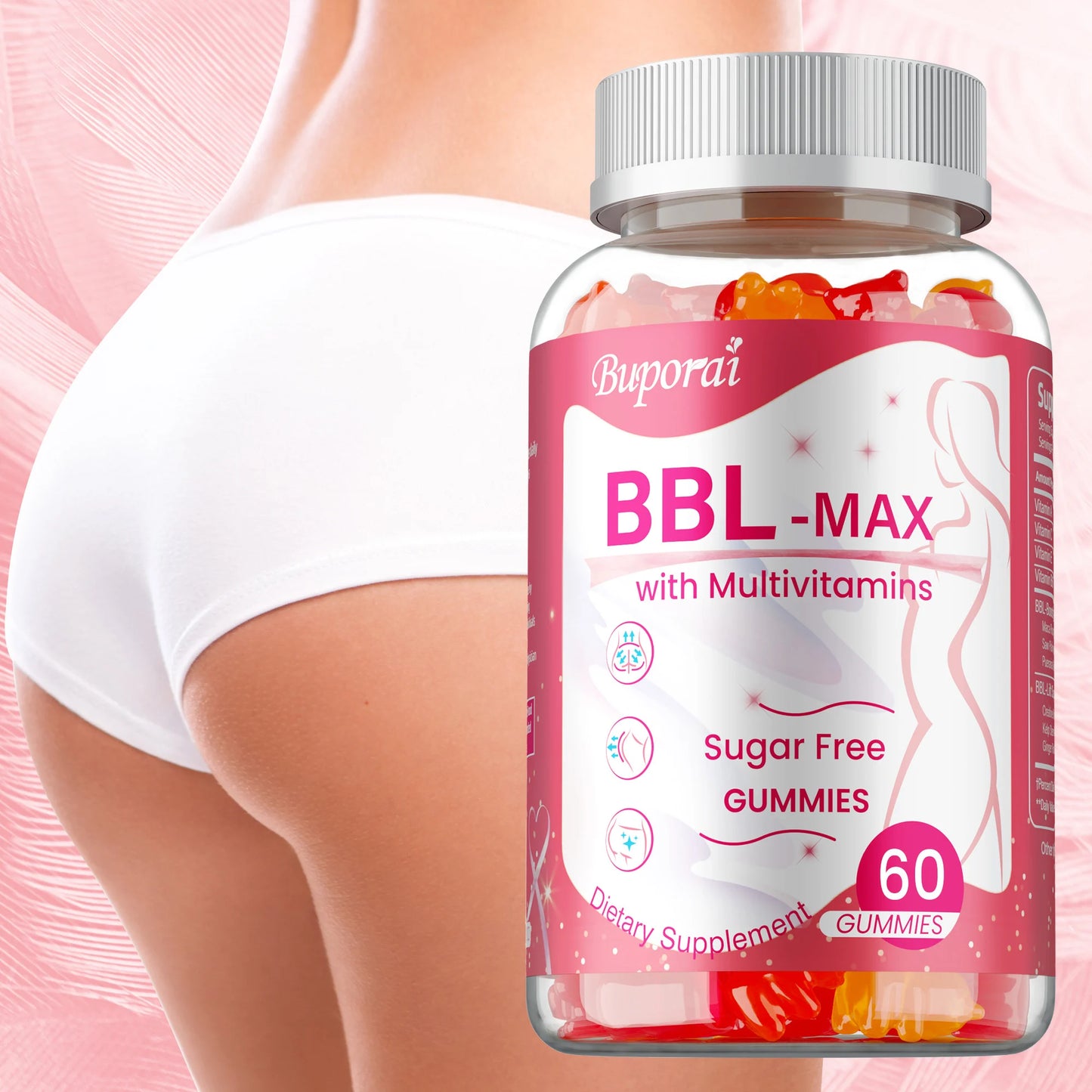 BBL -MAX Gummies - Helps Lift and Maintain Body Shape, Lifts and Tightens, Shapes The Buttocks - 60 Capsules