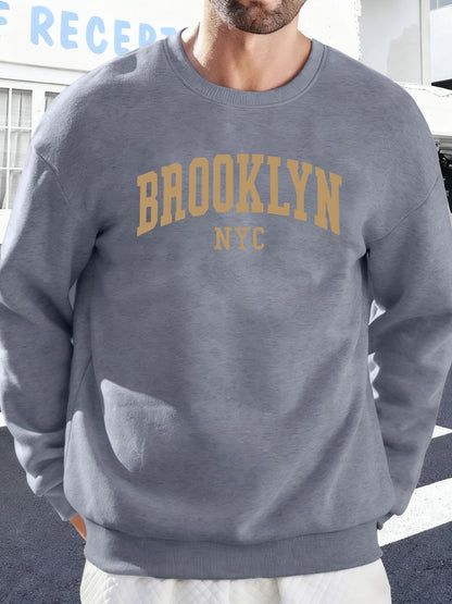 Brooklyn Nyc Letter Printed Soft Sweatshirts Street Fleece Pullovers Autumn Fashion Streetwears All-Match Crewneck Men Hoodies