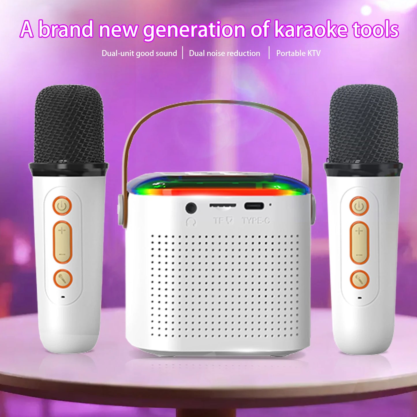 2 Microphones, Variable Pitch Bluetooth Karaoke Machine with PA Speaker System 2 Wireless Microphones Family Singing
