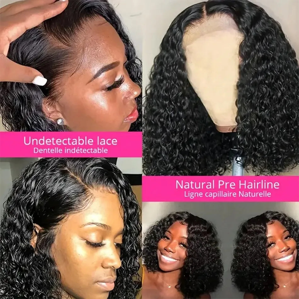 13X6 Hd Lace Frontal Human Hair Wig Curly Lace Front Wig Deep Water Wave Short Bob Frontal Wigs 100% Brazilian For Women Choice