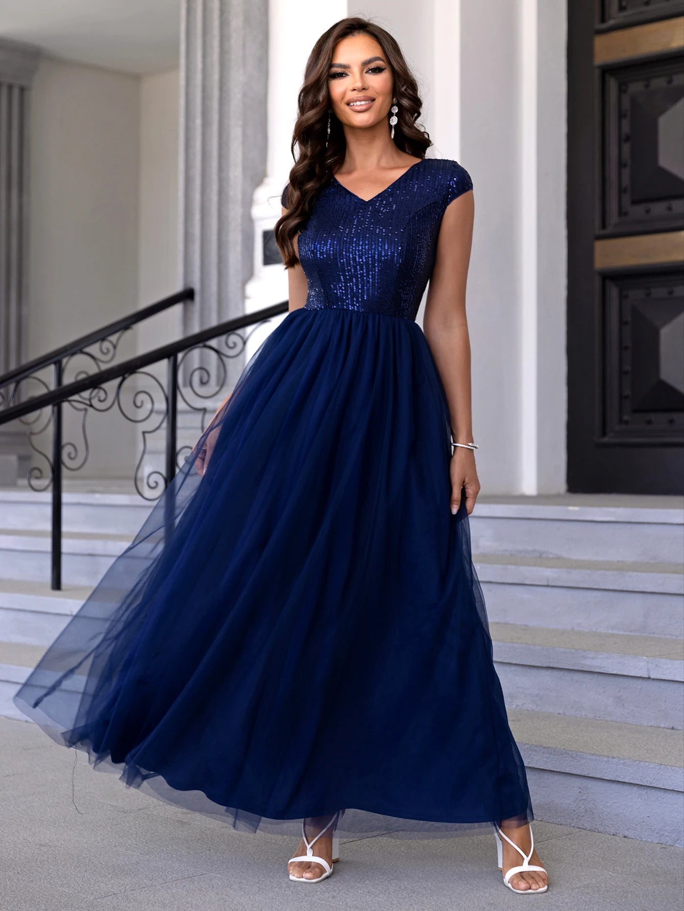 Sexy Prom Sequin Mesh Evening Party Dress Backless Bodycon Elegant Long Dress A-Line Wedding maxi Dress Gown