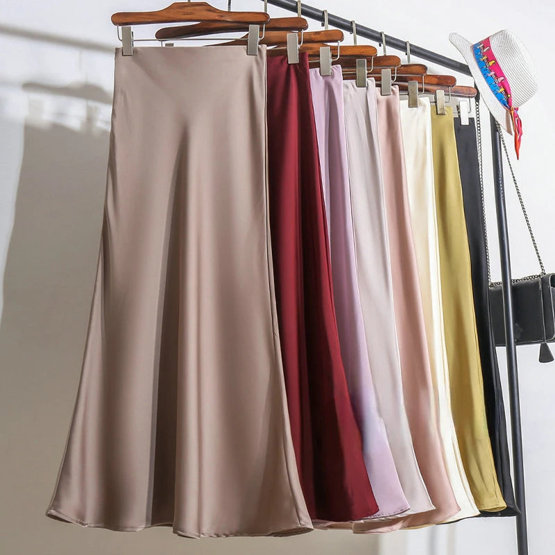 Acetic Satin Fishtail Skirt Woman Korean Fashion Elastic High Waist Skirts for Women Spring/summer 2026 New Slim Long Dresses