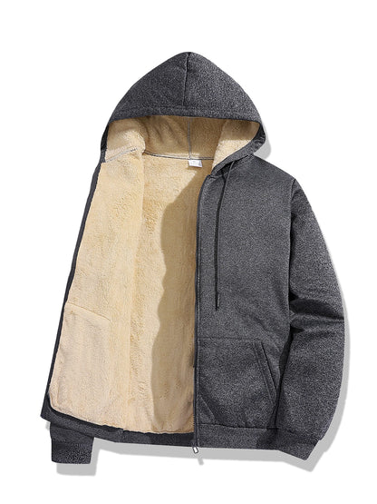 Winter Lambswool Zipper Hoodies Thicken Warm Jackets Long Sleeve Sweatshirts Casual Sports Fleece Black Coats Hooded Men Coat To