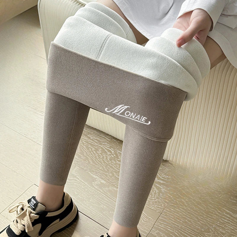 Winter Cashmere Leggings Women Solid Warm Leggings High Waist Slim Stretchy Pants Big Size Adding Velvet and Thickening Pants