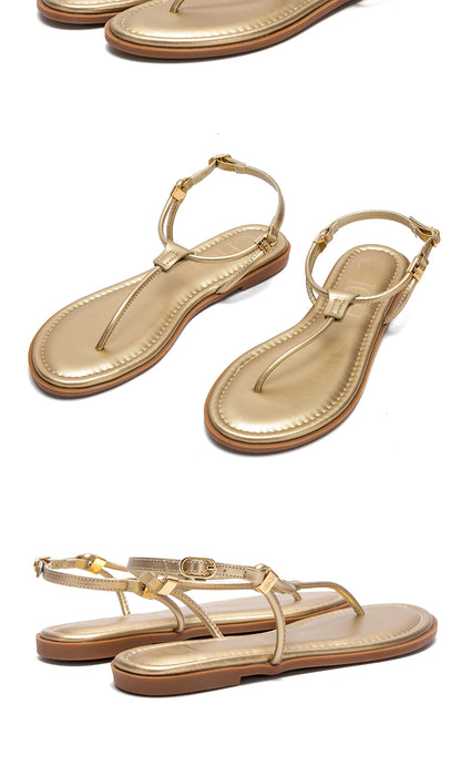 2025 Sandals Summer Women's Shoes Thin Bottom Flat Spaghetti Straps Casual Sandals Luxury Brand New