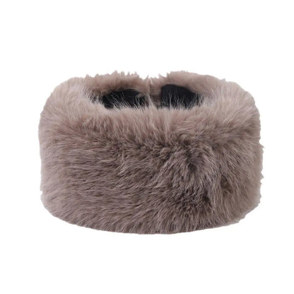 Winter Lmitation Fur Thickened Fluffy Headband Plush Solid Color Headwear Outdoor Windproof Ear Warmer Head Cover Ski Cap