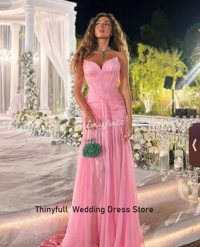 Thinyfull Chiffon Mermaid 2026 Prom Dress Sleeveless Sweetheart Ruched Evening Dress Long Formal Gown Robe De Soirée Customized