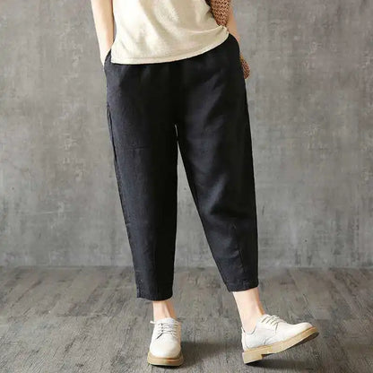 Womens Spring Summer Pants Cotton Linen Solid Elastic waist Candy Colors Harem Trousers Soft high quality for Female ladys M-4XL