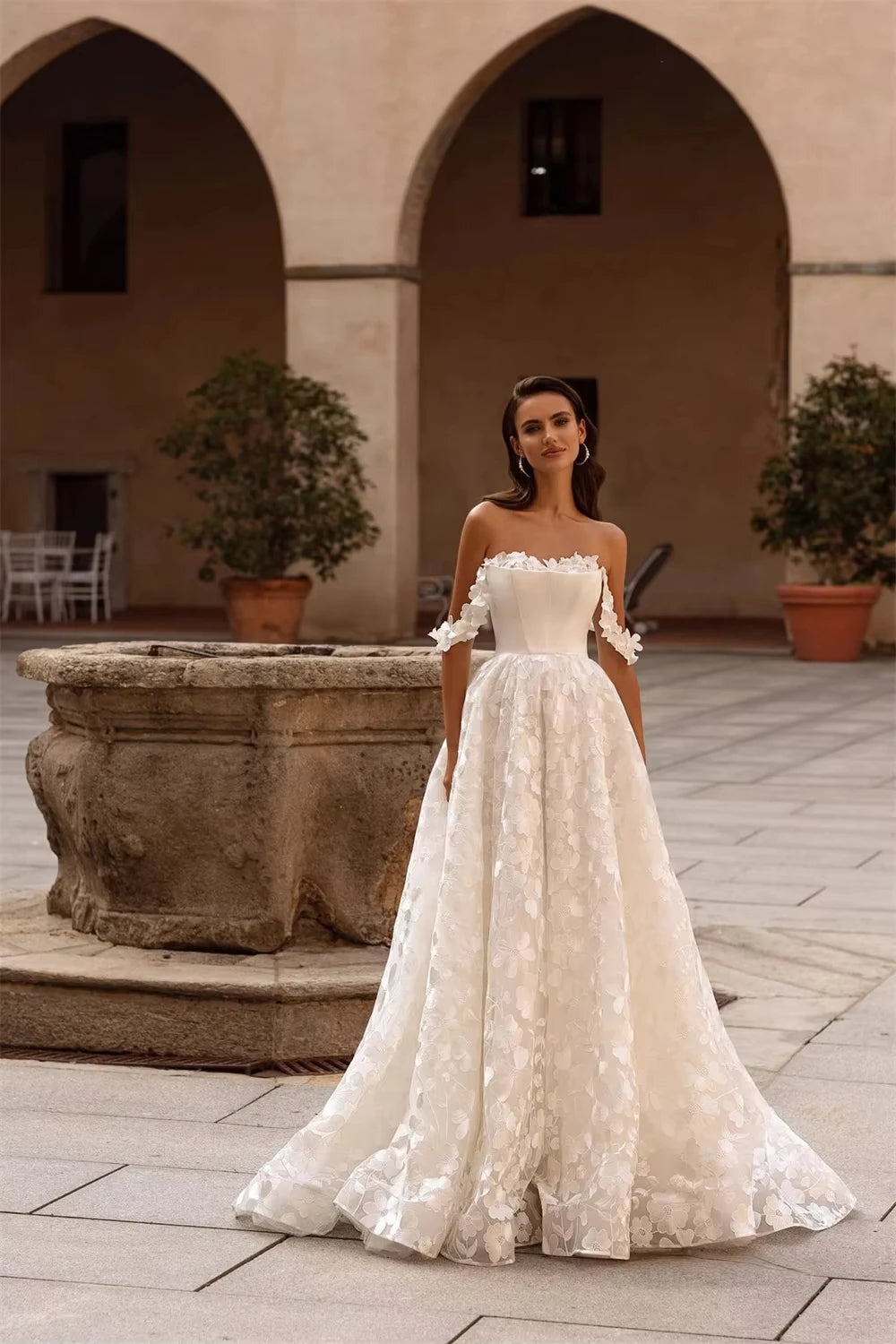 Gorgeous Tulle Women Wedding Dresses Elegant A-Line Lace Flower Print Bridal Gowns Formal Occasion Vestidos De Novia Customized