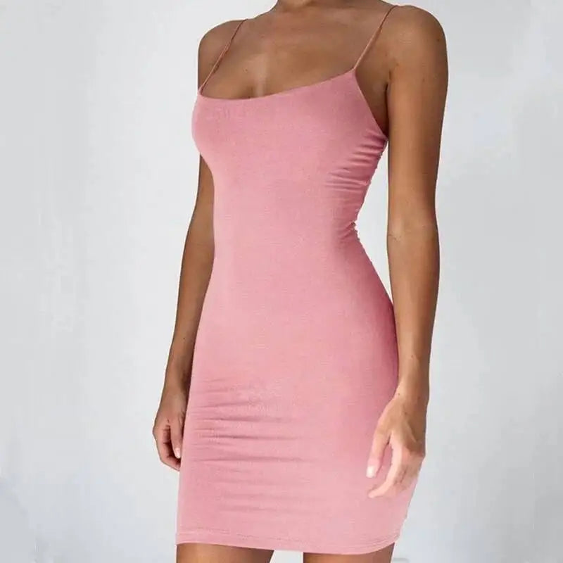 Summer Spaghetti Strap Mini Dress 2025 Women Sexy Bodycon Club Party Dresses Short Female Camisole Solid Black Sheath Sundress