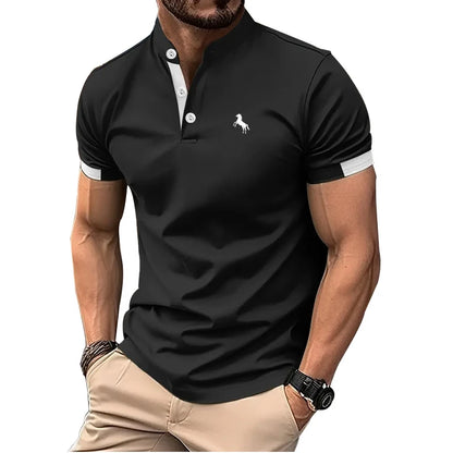 Men Clothes Spring Summer Casual Fashion Short Sleeve Stand Collar Polo Shirt Logo Print Men Clothes Slim Fit Polo Shirt