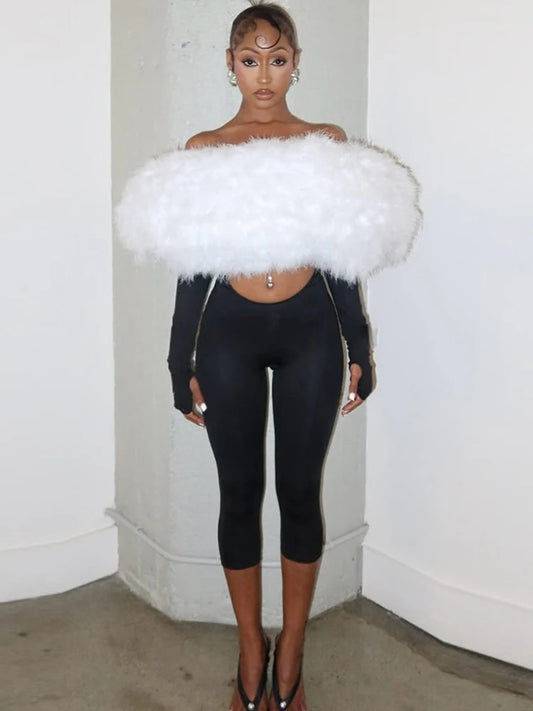 Sisterlinda Furry Patchwork Jumpsuit Woman Slash Neck Sexy Hollow Full Sleeve Backless Peach Hip Hottie Street Fashion Overalls