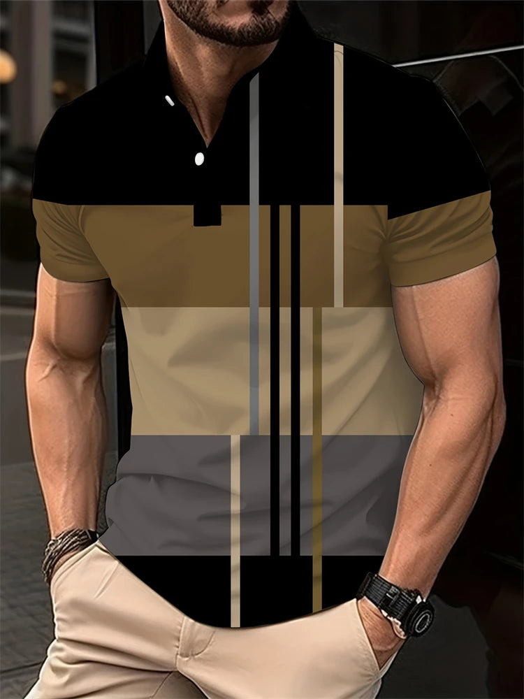 Summer Men's 3D Striped Polo Shirt Oversized Short Sleeve T Shirt Breathable Men's Clothing Casual Sports Street Mens Polo Shirt