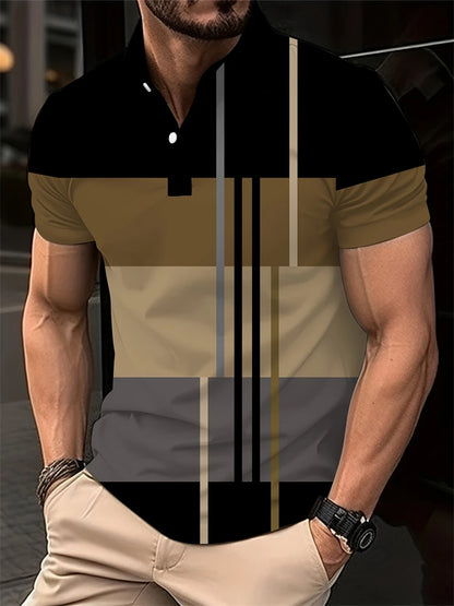 Summer Men's 3D Striped Polo Shirt Oversized Short Sleeve T Shirt Breathable Men's Clothing Casual Sports Street Mens Polo Shirt