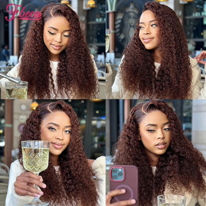 180% Density Kinky Curly Human Hair Wigs Chocolate Brown 13x4 13x6 Transparent Lace Frontal Wig for Women 4x4 Lace Closure Wigs