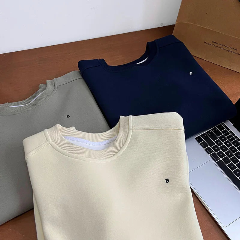 NS Pure Color Lazy Loose BF Hoodie Women's Simple Shape Sweatshirt Long Sleeve Letter Embroidery Top Casual Style Cotton Blend