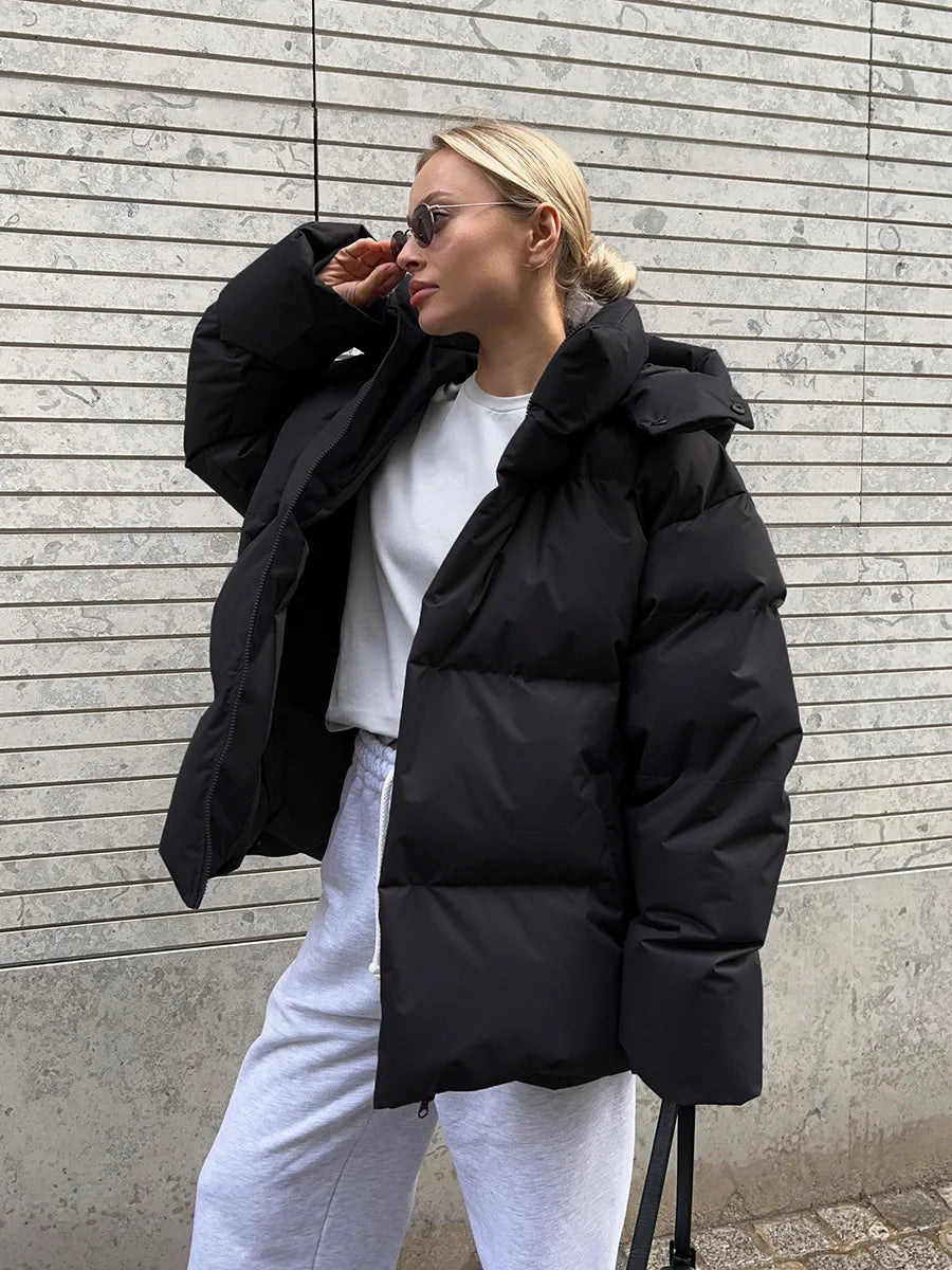 Women Winter Cotton Coat 2025 New Women Loose Cotton Padded Jacket Solid Hooded Parkas Coat Female Puffer Coat Winter Outwear