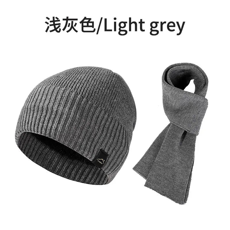 Winter Men's  Women's Warm Set Outdoor Plush Thick Windproof Ear Protection Knit Hat Scarf Two Piece Set Mens Hats 4m839