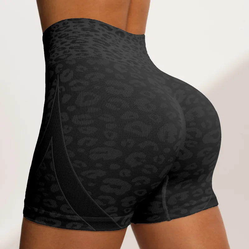Women Sexy Peach Butt Yoga Shorts Leopard Print Tight Fit Exercise Cycling Pants Summer Fitness Yoga Wear Running Fitness Joggin