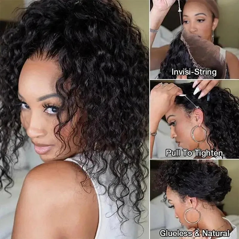 360 HD Full Lace Front Wigs Curly Wig 100% Brazilian Human Hair Pre Plucked Deep Wave Invisible Strap Glueless Wig Water Wave