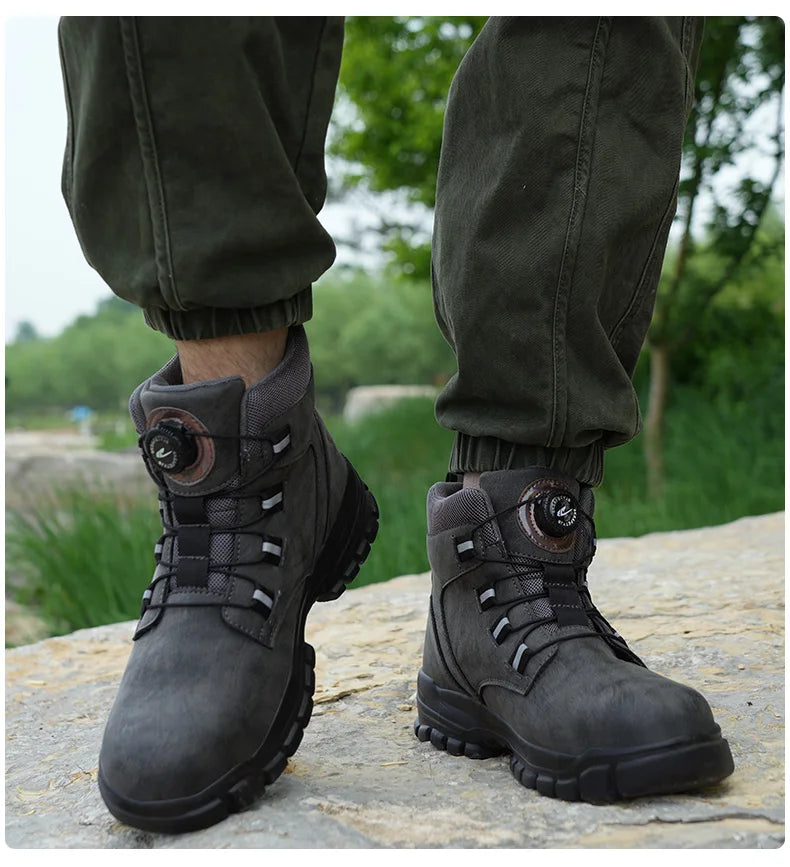 Rotating Button Work Shoes for Men Anti Puncture Work Sneakers Waterproof Work Safety Shoes Non Slip Steel Toe Tactical Boots
