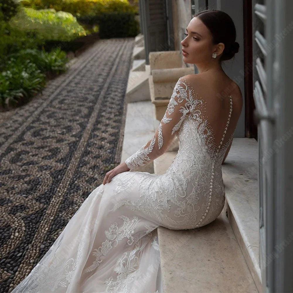Celebrity Mermaid Women Wedding Dresses Lace Long Sleeves Bridal Gowns Popular Princess Ball Vestidos De Novias Customized
