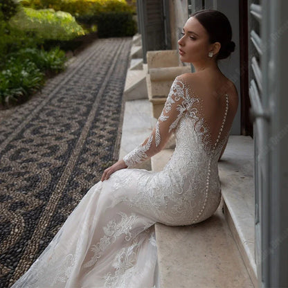 Celebrity Mermaid Women Wedding Dresses Lace Long Sleeves Bridal Gowns Popular Princess Ball Vestidos De Novias Customized