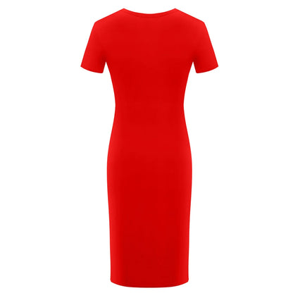 Fashion Women Short Sleeve Slim Fitting Dress Summer Solid Color Round Neck Elegant Dress Tight Robe Street Style Skinny Dress