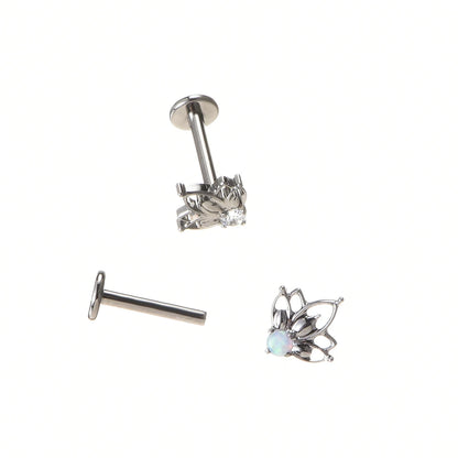 QM ASTM F136 Titanium Internally Threaded Half Lotus Top Labret Tragus Flat Helix Earring Piercing Jewelry