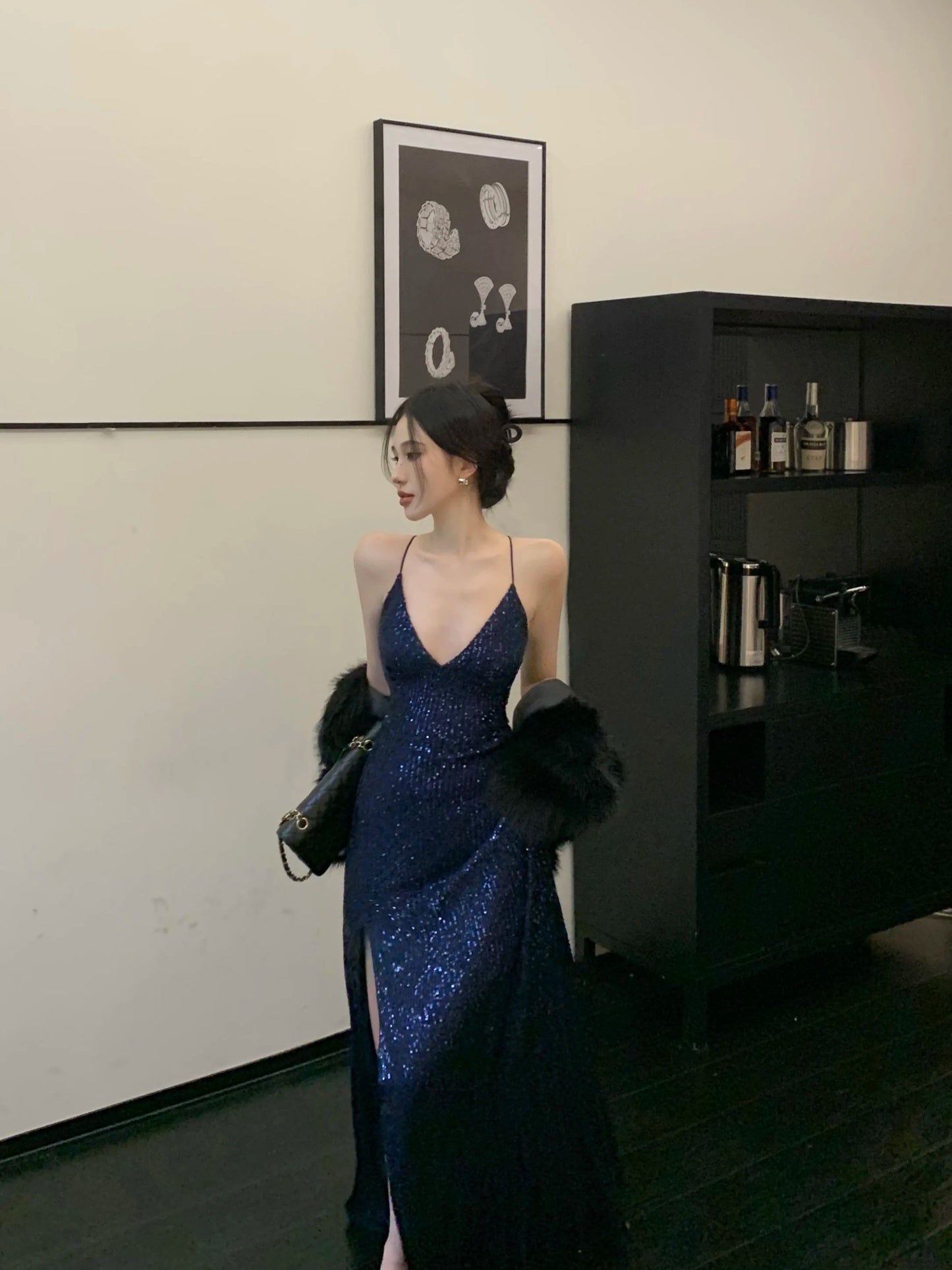 Women's Backless Sexy Split Midi Summer Dress Spaghetti Strap Slim Evening Party Prom Birthday Dresses Female Fashion Long Robe