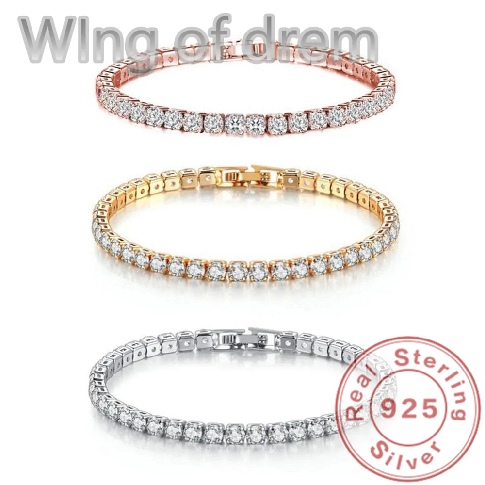 Dazzling 925 Sterling Silver Tennis Bracelet Rose Gold Shining Cubic Zirconia Bracelet Wedding Jewelry Gift