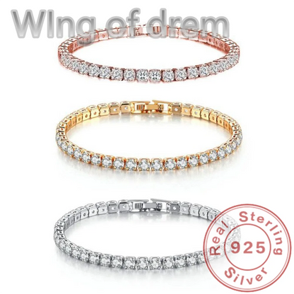 Dazzling 925 Sterling Silver Tennis Bracelet Rose Gold Shining Cubic Zirconia Bracelet Wedding Jewelry Gift