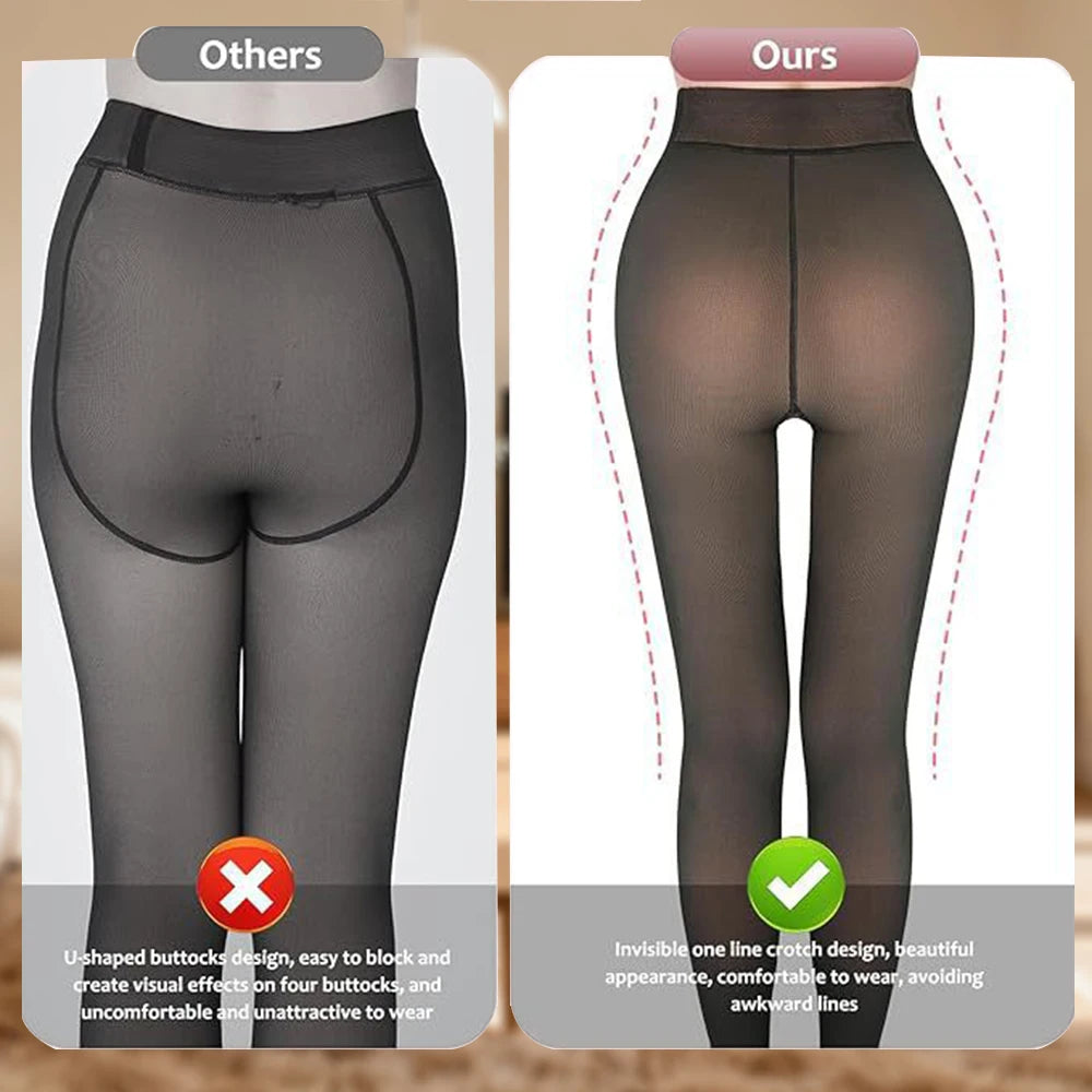 New Women Fleece Lined Black Tights Sheer Fake Translucent Warm Winter Pantyhose Leggings Outfit Thick Tights Invisible Crotch