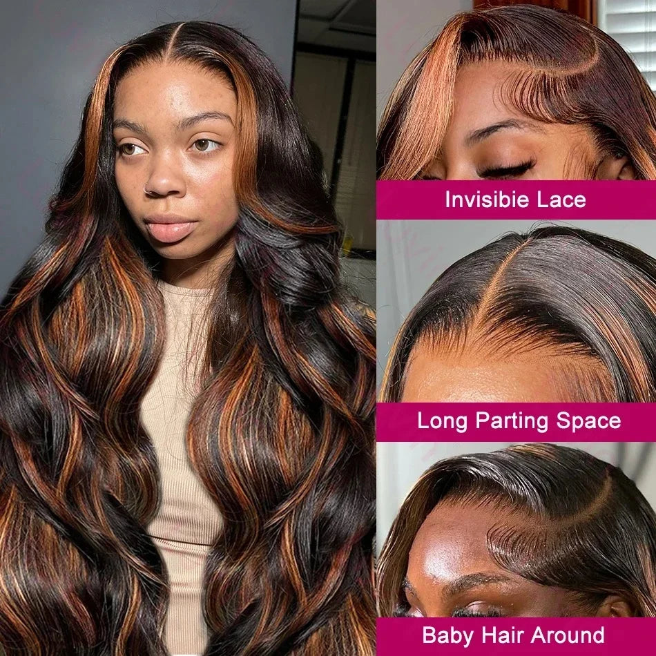 1B30 Highlight Wig Human Hair Blonde Body Wave 13X6 HD Lace Frontal Wigs Transparent Preplucked Brazilian Human Hair 200 Density