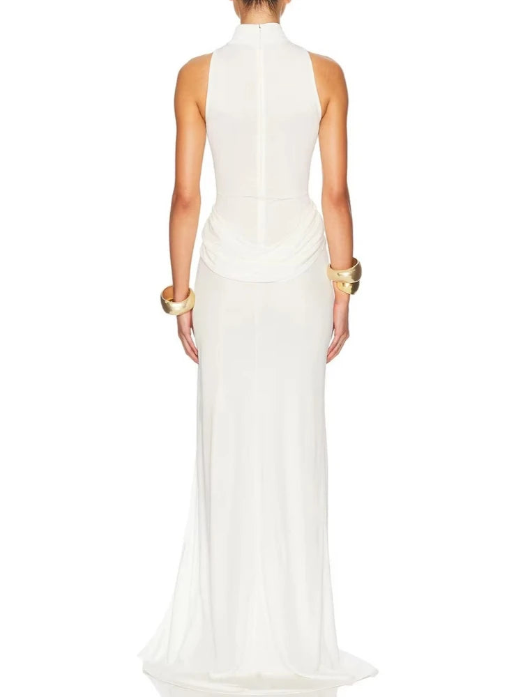 Elegant Sleeveless Pleat Evening Dresses Sexy Side Slit Celebrity Long Dress Exquisite High Quality Prom Party Gowns Customized