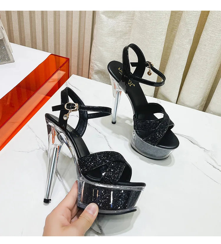 Ladies High Heels Sandals New Arrival 2024 Summer Sexy Stiletto Platform Narrow Band Women Sandals Buckle Strap Nightclub Shoes