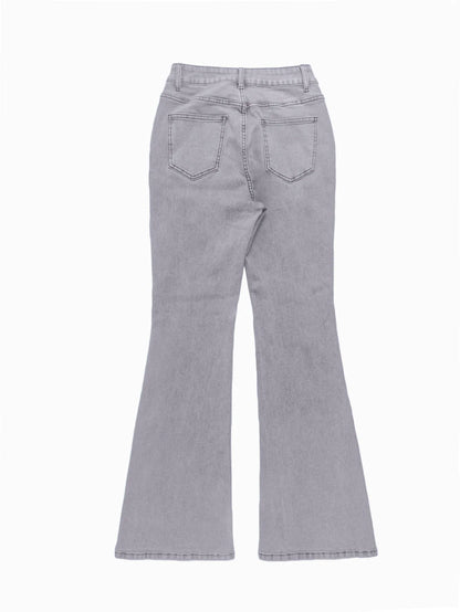 Men Jeans Boot Cut Solid Jean Wide Leg Denim Pant Distressed Washed Full Ankle Length Pockets Zipper Fly High Waist Basics