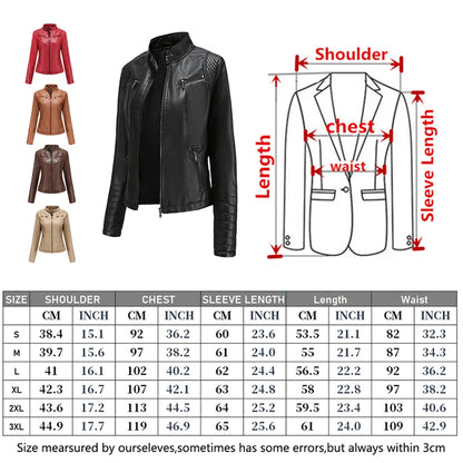 Women's Slim Leather Jacket, Stand-up Collar, Zipper Stitching, Monochromatic Coat, Fashion Clothing, New