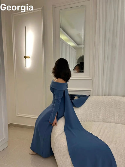 Wedding Party Dress Customize Column Off-The-Shoulder Dubai Luxury Evening Dress Floor-Length Long Sleeves Elegant Dresses
