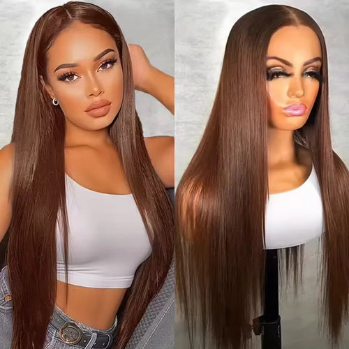 13x6 HD Transparent Lace Front Wigs #4 brown chocolate straight human hair 36 Inches   200 Density Brazilian Human Hair For Wome