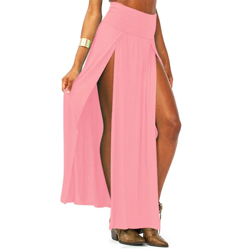 2025 New Arrival High Waisted Sexy Womens Double Slits Summer Solid Long Maxi Skirt Wholesale 51 Valentine's Day Gifts