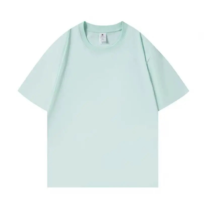 Heavyweight Impermeable 300g Carbon Matte Pure Cotton Thick Short Sleeved T-shirt Men and Women Pure White Simple Base Shirt