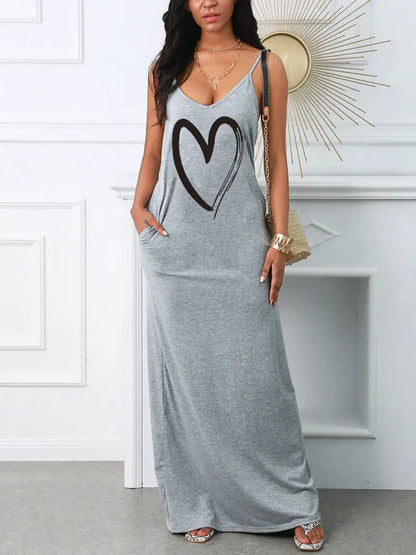 Women's Summer Sexy Suspender Printed Dress Pocket T-shirt Style Mini Dresses Summer Casual Loose Dress Vestidos