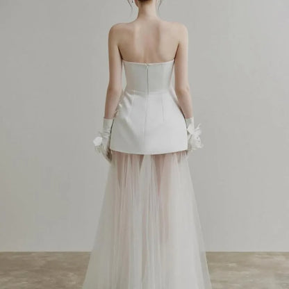 Wedding Dresses Sweet Flower Strapless For Women 2025 Satin White Evening Dress Elegant Floor-length Simple Wedding Shooting