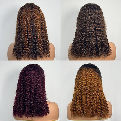 Double Drawn 250% Density Ombre 18 Inches Water Wave Curly Human Hair Wigs 13x4 Transparent Lace Frontal Hair Wig for Women