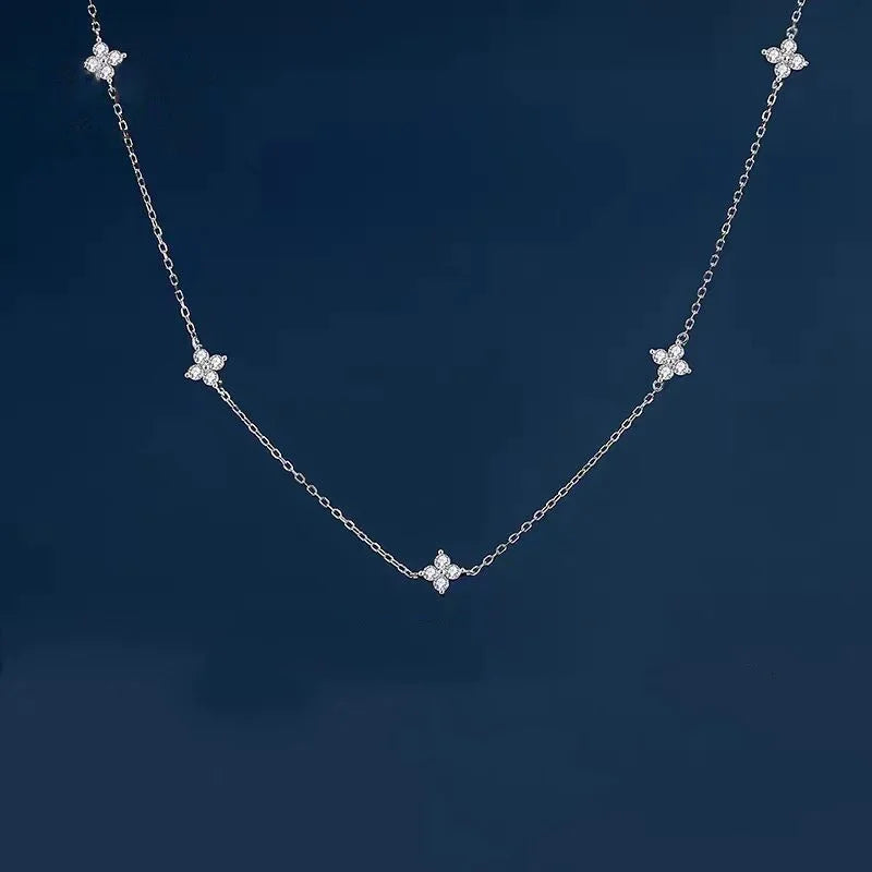 Gorgeous Four-leaf Flower Inlaid Zircon Chain Necklace for Women Elegant Luckly Choker Party Jewelry Birthday Gifts