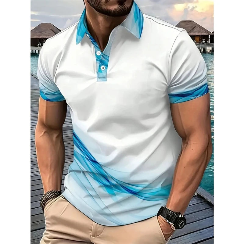 New 3D Printed Colorful Striped Man Polo Shirts Geometric Color Block Pattern Men's Clothes Shirt Casual Lapel Short Sleeve Tops