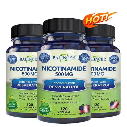 Niacinamide & Resveratrol Capsules - Vitamin B3 500 Mg - Supports Skin Cell Health and Energy