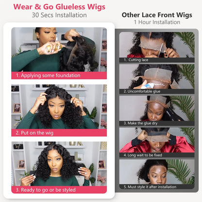 Curly Glueless Wigs Human Hair Ready to Wear Deep Wave Lace Front Wigs Wear And Go Pre Plucked Pre Cut 5x5 4x4 Lace Closure Wigs