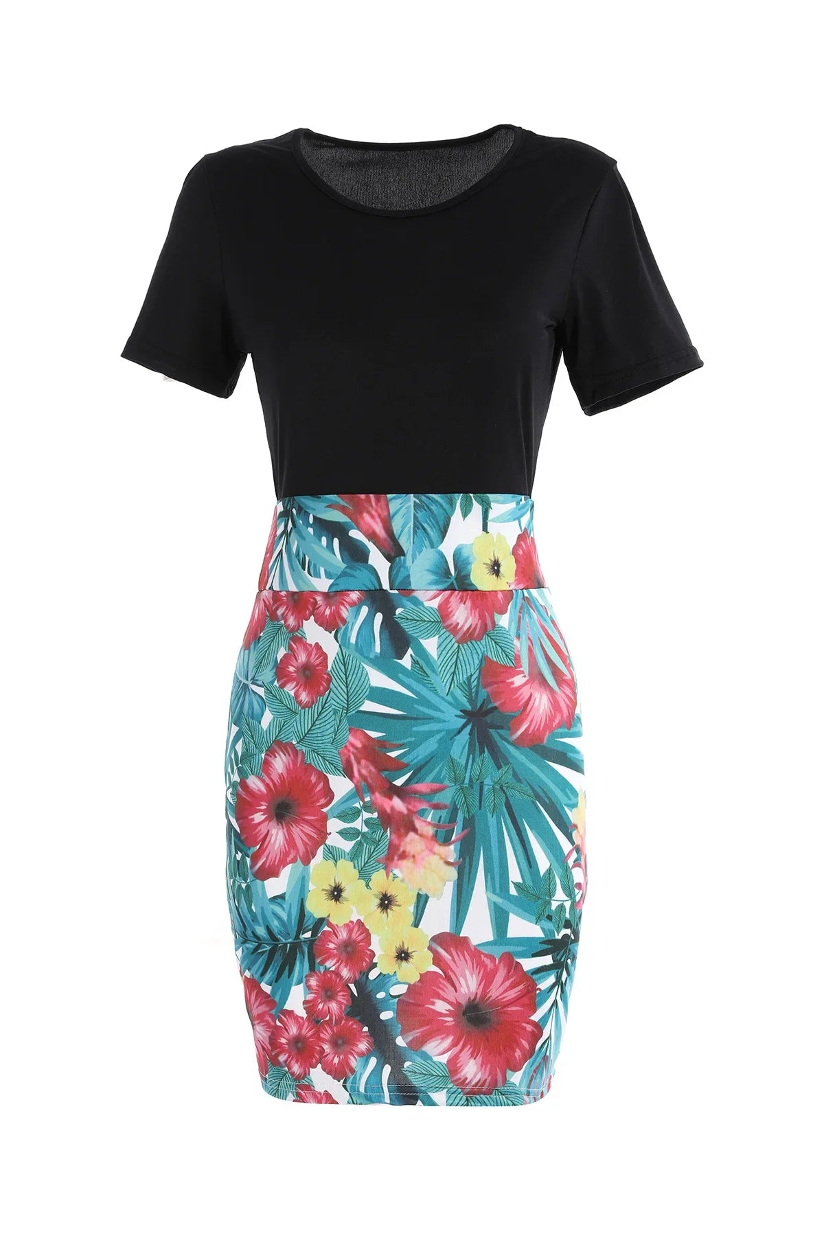 Women's Color Block Bodycon Mini Skirt - Sexy High Waist Floral Print Short Skirt, Tight Clubwear for Party/Night Out